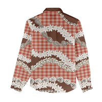 Red Hawaii Tiare and Shell Lei Women Casual Shirt Hawaiian Palaka Luxury Vibes LT14 - Polynesian Pride