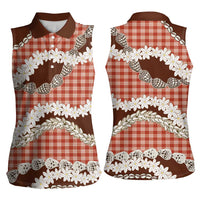 Red Hawaii Tiare and Shell Lei Women Sleeveless Polo Shirt Hawaiian Palaka Luxury Vibes - Polynesian Pride