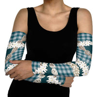 Dark Cyan Hawaii Tiare and Shell Lei Arm Sleeves Hawaiian Palaka Luxury Vibes - Polynesian Pride