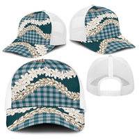 Dark Cyan Hawaii Tiare and Shell Lei Baseball Net Cap Hawaiian Palaka Luxury Vibes - Polynesian Pride