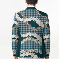 Dark Cyan Hawaii Tiare and Shell Lei Blazer Hawaiian Palaka Luxury Vibes - Polynesian Pride