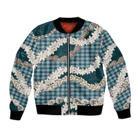 Dark Cyan Hawaii Tiare and Shell Lei Bomber Jacket Hawaiian Palaka Luxury Vibes LT14 Unisex Dark Cyan - Polynesian Pride