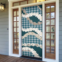 Dark Cyan Hawaii Tiare and Shell Lei Door Cover Hawaiian Palaka Luxury Vibes - Polynesian Pride