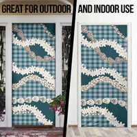 Dark Cyan Hawaii Tiare and Shell Lei Door Cover Hawaiian Palaka Luxury Vibes - Polynesian Pride