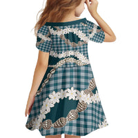 Dark Cyan Hawaii Tiare and Shell Lei Family Matching Long Sleeve Bodycon Dress and Hawaiian Shirt Hawaiian Palaka Luxury Vibes - Polynesian Pride