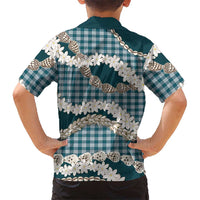 Dark Cyan Hawaii Tiare and Shell Lei Family Matching Mermaid Dress and Hawaiian Shirt Hawaiian Palaka Luxury Vibes LT14 - Polynesian Pride