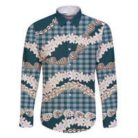 Dark Cyan Hawaii Tiare and Shell Lei Family Matching Summer Maxi Dress and Hawaiian Shirt Hawaiian Palaka Luxury Vibes - Polynesian Pride