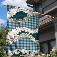 Dark Cyan Hawaii Tiare and Shell Lei Garden Flag Hawaiian Palaka Luxury Vibes LT14 - Polynesian Pride