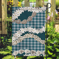 Dark Cyan Hawaii Tiare and Shell Lei Garden Flag Hawaiian Palaka Luxury Vibes LT14 Garden Flag Dark Cyan - Polynesian Pride