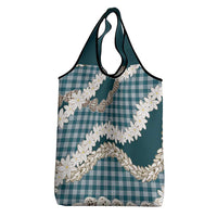 Dark Cyan Hawaii Tiare and Shell Lei Grocery Bag Hawaiian Palaka Luxury Vibes - Polynesian Pride