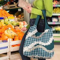 Dark Cyan Hawaii Tiare and Shell Lei Grocery Bag Hawaiian Palaka Luxury Vibes - Polynesian Pride