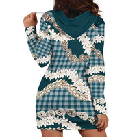 Dark Cyan Hawaii Tiare and Shell Lei Hoodie Dress Hawaiian Palaka Luxury Vibes - Polynesian Pride