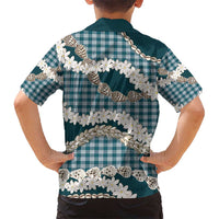 Dark Cyan Hawaii Tiare and Shell Lei Kid Hawaiian Shirt Hawaiian Palaka Luxury Vibes - Polynesian Pride