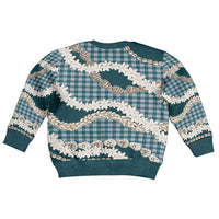 Dark Cyan Hawaii Tiare and Shell Lei Kid Ugly Christmas Sweater Hawaiian Palaka Luxury Vibes - Polynesian Pride