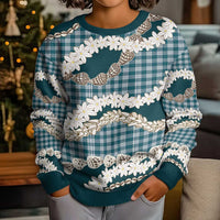 Dark Cyan Hawaii Tiare and Shell Lei Kid Ugly Christmas Sweater Hawaiian Palaka Luxury Vibes - Polynesian Pride