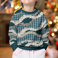 Dark Cyan Hawaii Tiare and Shell Lei Kid Ugly Christmas Sweater Hawaiian Palaka Luxury Vibes - Polynesian Pride