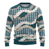 Dark Cyan Hawaii Tiare and Shell Lei Ugly Christmas Sweater Hawaiian Palaka Luxury Vibes - Polynesian Pride