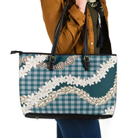 Dark Cyan Hawaii Tiare and Shell Lei Leather Tote Bag Hawaiian Palaka Luxury Vibes - Polynesian Pride