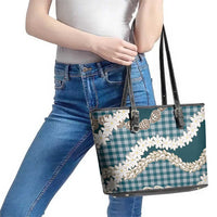 Dark Cyan Hawaii Tiare and Shell Lei Leather Tote Bag Hawaiian Palaka Luxury Vibes - Polynesian Pride