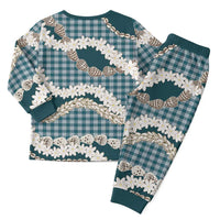 Dark Cyan Hawaii Tiare and Shell Lei Christmas Pajama Set Hawaiian Palaka Luxury Vibes - Polynesian Pride