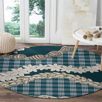 Dark Cyan Hawaii Tiare and Shell Lei Round Carpet Hawaiian Palaka Luxury Vibes - Polynesian Pride