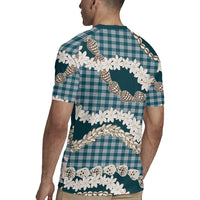 Dark Cyan Hawaii Tiare and Shell Lei Rugby Jersey Hawaiian Palaka Luxury Vibes - Polynesian Pride
