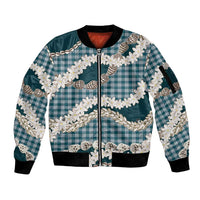 Dark Cyan Hawaii Tiare and Shell Lei Sleeve Zip Bomber Jacket Hawaiian Palaka Luxury Vibes LT14 Unisex Dark Cyan - Polynesian Pride