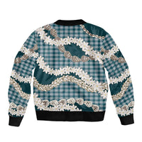 Dark Cyan Hawaii Tiare and Shell Lei Sleeve Zip Bomber Jacket Hawaiian Palaka Luxury Vibes LT14 - Polynesian Pride