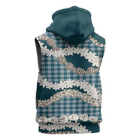 Dark Cyan Hawaii Tiare and Shell Lei Sleeveless Hoodie Hawaiian Palaka Luxury Vibes - Polynesian Pride