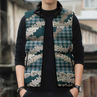 Dark Cyan Hawaii Tiare and Shell Lei Sleeveless Puffer Jacket Hawaiian Palaka Luxury Vibes - Polynesian Pride