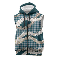 Dark Cyan Hawaii Tiare and Shell Lei Sleeveless Zip Hoodie Hawaiian Palaka Luxury Vibes - Polynesian Pride