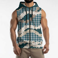 Dark Cyan Hawaii Tiare and Shell Lei Sleeveless Zip Hoodie Hawaiian Palaka Luxury Vibes - Polynesian Pride