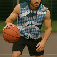 Dark Cyan Hawaii Tiare and Shell Lei Sleeveless Zip Hoodie Hawaiian Palaka Luxury Vibes - Polynesian Pride