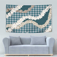 Dark Cyan Hawaii Tiare and Shell Lei Tapestry Hawaiian Palaka Luxury Vibes - Polynesian Pride