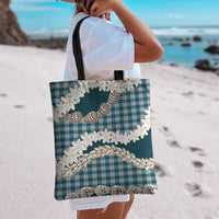 Dark Cyan Hawaii Tiare and Shell Lei Tote Bag Hawaiian Palaka Luxury Vibes - Polynesian Pride