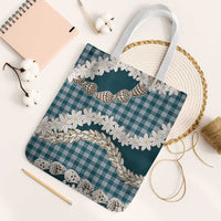 Dark Cyan Hawaii Tiare and Shell Lei Tote Bag Hawaiian Palaka Luxury Vibes - Polynesian Pride