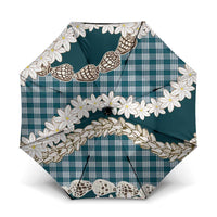 Dark Cyan Hawaii Tiare and Shell Lei Umbrella Hawaiian Palaka Luxury Vibes - Polynesian Pride