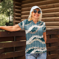 Dark Cyan Hawaii Tiare and Shell Lei Women Polo Shirt Hawaiian Palaka Luxury Vibes - Polynesian Pride