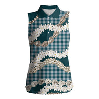 Dark Cyan Hawaii Tiare and Shell Lei Women Sleeveless Polo Shirt Hawaiian Palaka Luxury Vibes - Polynesian Pride