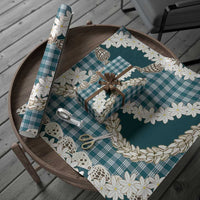 Dark Cyan Hawaii Tiare and Shell Lei Wrapping Paper Hawaiian Palaka Luxury Vibes - Polynesian Pride