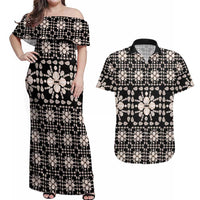 Aloha Hawaii Shell Quilt Couples Matching Off Shoulder Maxi Dress and Hawaiian Shirt Seamless Style - Polynesian Pride