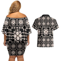 Aloha Hawaii Shell Quilt Couples Matching Off Shoulder Short Dress and Hawaiian Shirt Seamless Style LT14 - Polynesian Pride