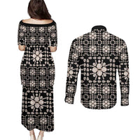 Aloha Hawaii Shell Quilt Couples Matching Puletasi and Long Sleeve Button Shirt Seamless Style LT14 - Polynesian Pride