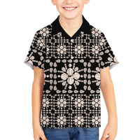 Aloha Hawaii Shell Quilt Family Matching Off Shoulder Maxi Dress and Hawaiian Shirt Seamless Style LT14 Son's Shirt Black - Polynesian Pride