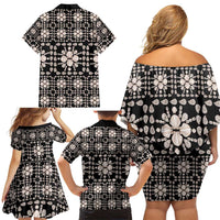 Aloha Hawaii Shell Quilt Family Matching Off Shoulder Short Dress and Hawaiian Shirt Seamless Style - Polynesian Pride