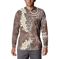 Mocha Mousse Polynesian Tribal Frangipani Tropical Vibe Button Sweatshirt