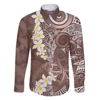 Mocha Mousse Polynesian Tribal Frangipani Tropical Vibe Family Matching Off The Shoulder Long Sleeve Dress and Hawaiian Shirt