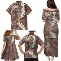 Mocha Mousse Polynesian Tribal Frangipani Tropical Vibe Family Matching Puletasi and Hawaiian Shirt