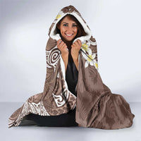 Mocha Mousse Polynesian Tribal Frangipani Tropical Vibe Hooded Blanket