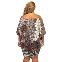 Mocha Mousse Polynesian Tribal Frangipani Tropical Vibe Off Shoulder Short Dress